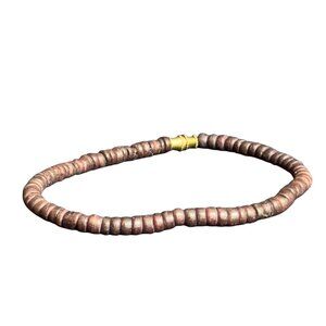 Handmade Wooden Beaded Bracelet Gold-Tone Screw-in Clasp Rustic Design 7 Inches